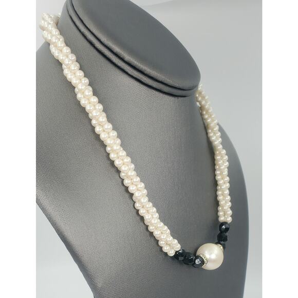 Vintage Twisted Torsade Faux Pearl Choker Necklace With Rhinestones and Extender - Picture 2 of 7